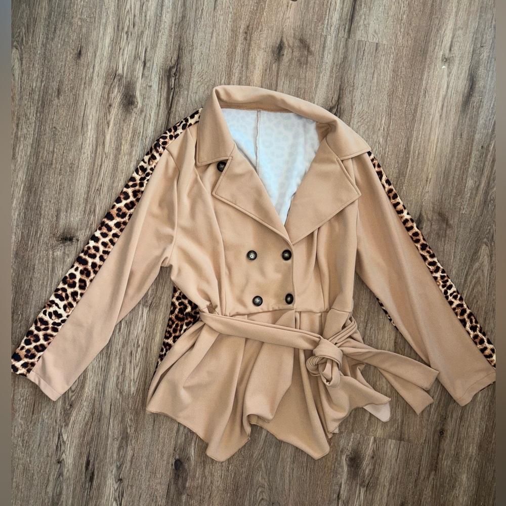 Leopard Accent Tan Women's Trench Sweater